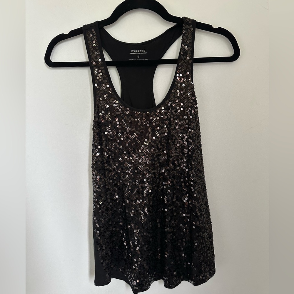 Express Black Sequin Sleeveless Tank Top XS